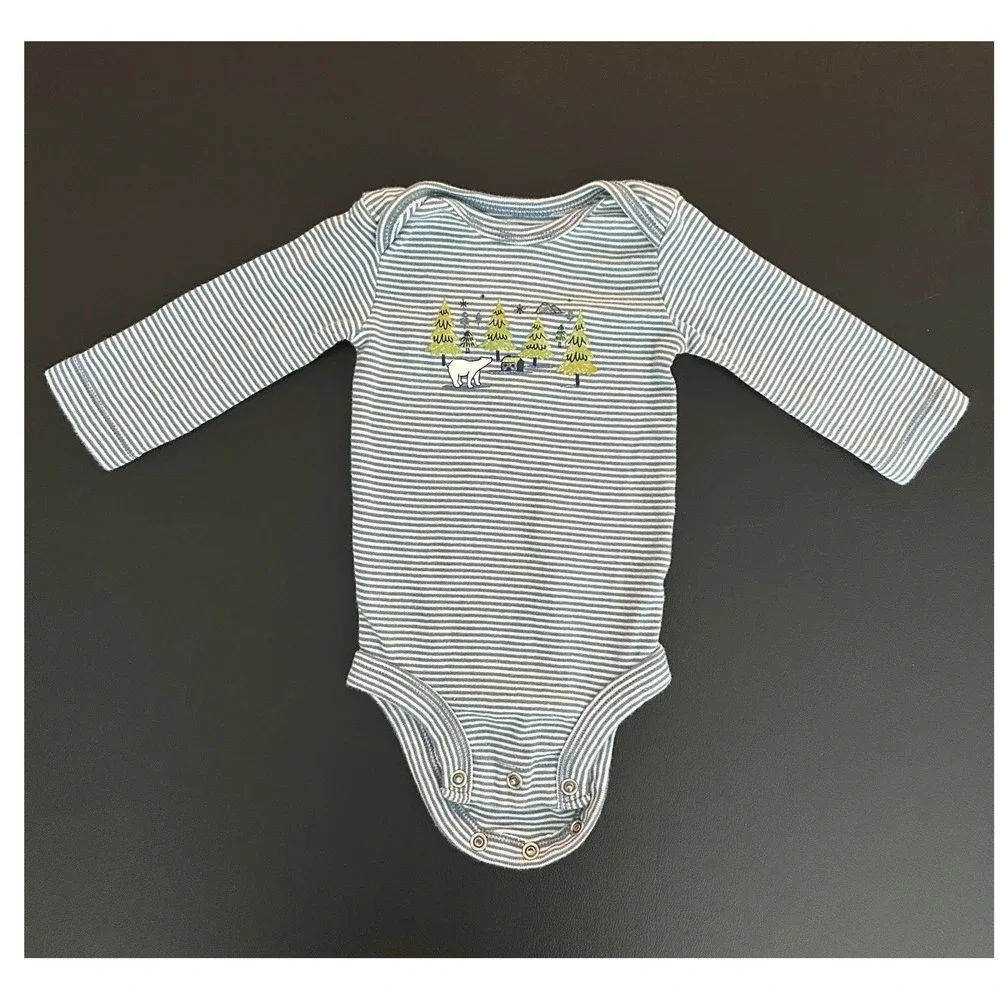 Carters Baby 3M Polar Bear Forest Striped Long Sleeve Bodysuit Blue White (1307)